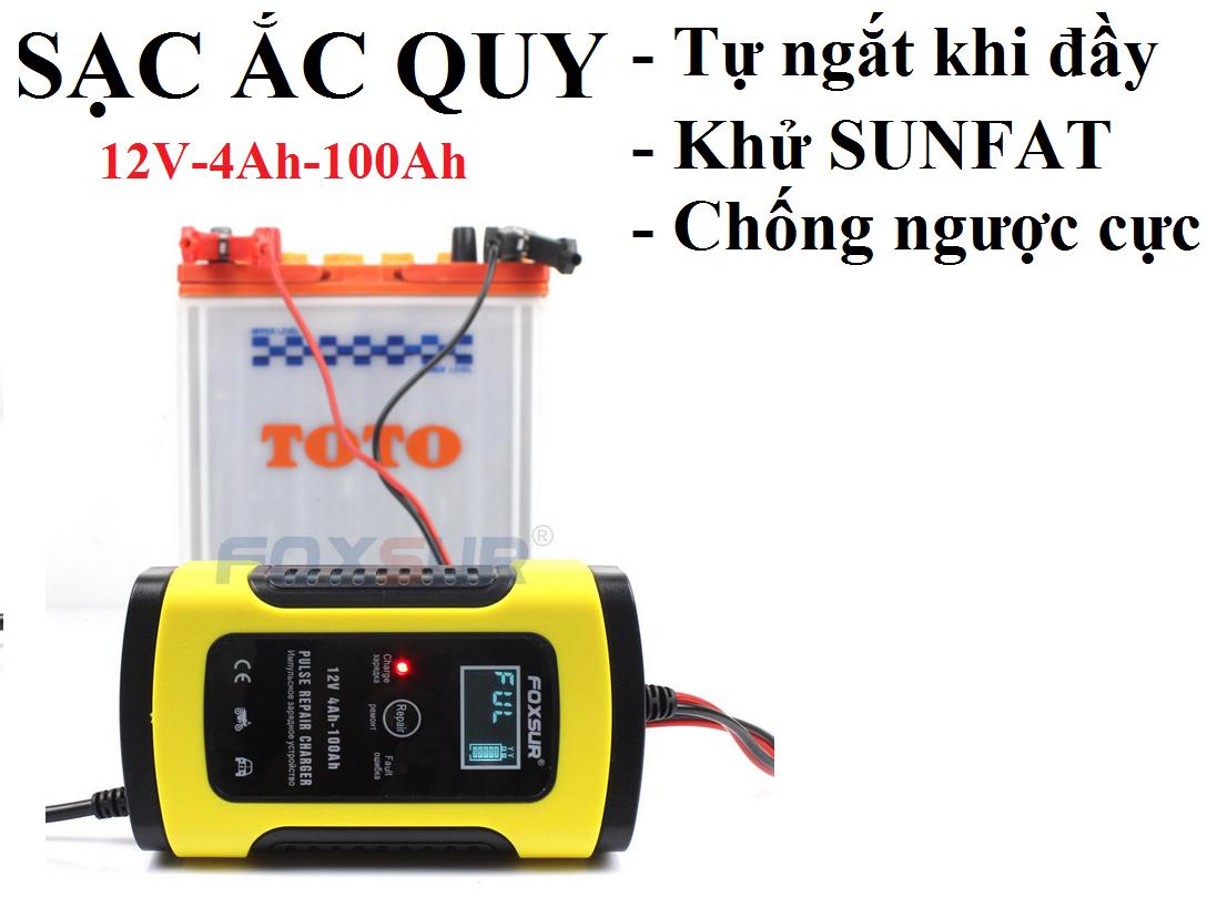 Sạc bình ắc quy ô tô xe máy 12V 4Ah - 100Ah FOXSUR tự ngắt khi đầy chức năng bảo dưỡng phục hồi ắc quy bằng khử sunfat | Shopee Việt Nam