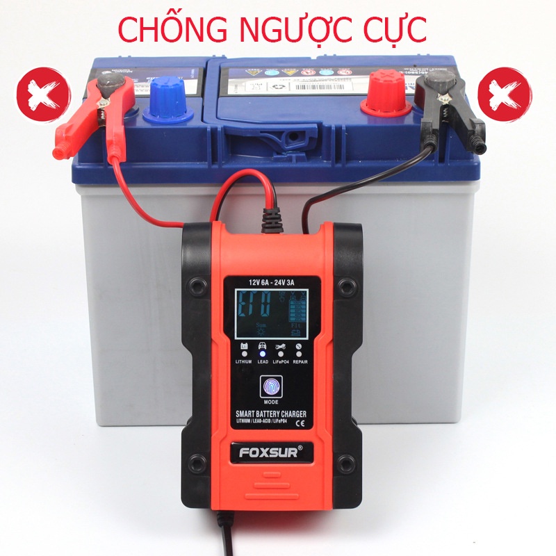 Bộ sạc ắc quy Foxsur 6Ah-120Ah 12V(6A) 24V(3A)