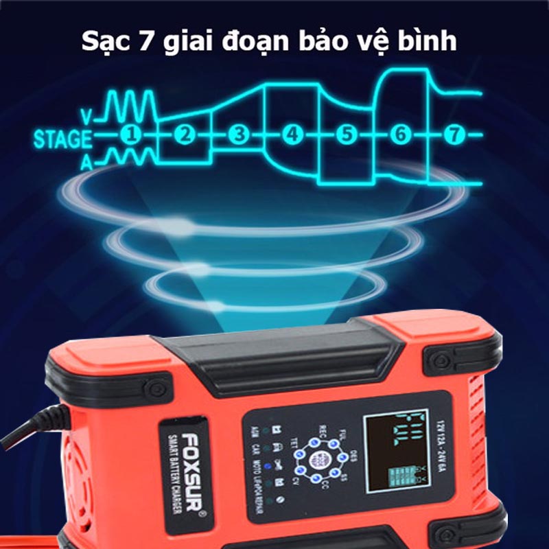 Bộ sạc bình ắc quy Foxsur 12V-24V 200Ah