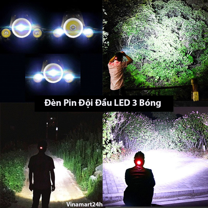 Đèn Pin Đội Đầu 3 Bóng LED Siêu Sáng