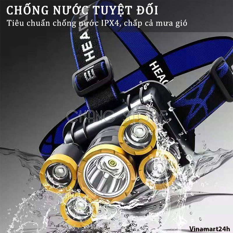 Đèn Pin Đội Đầu 5 Bóng T6 Siêu Sáng